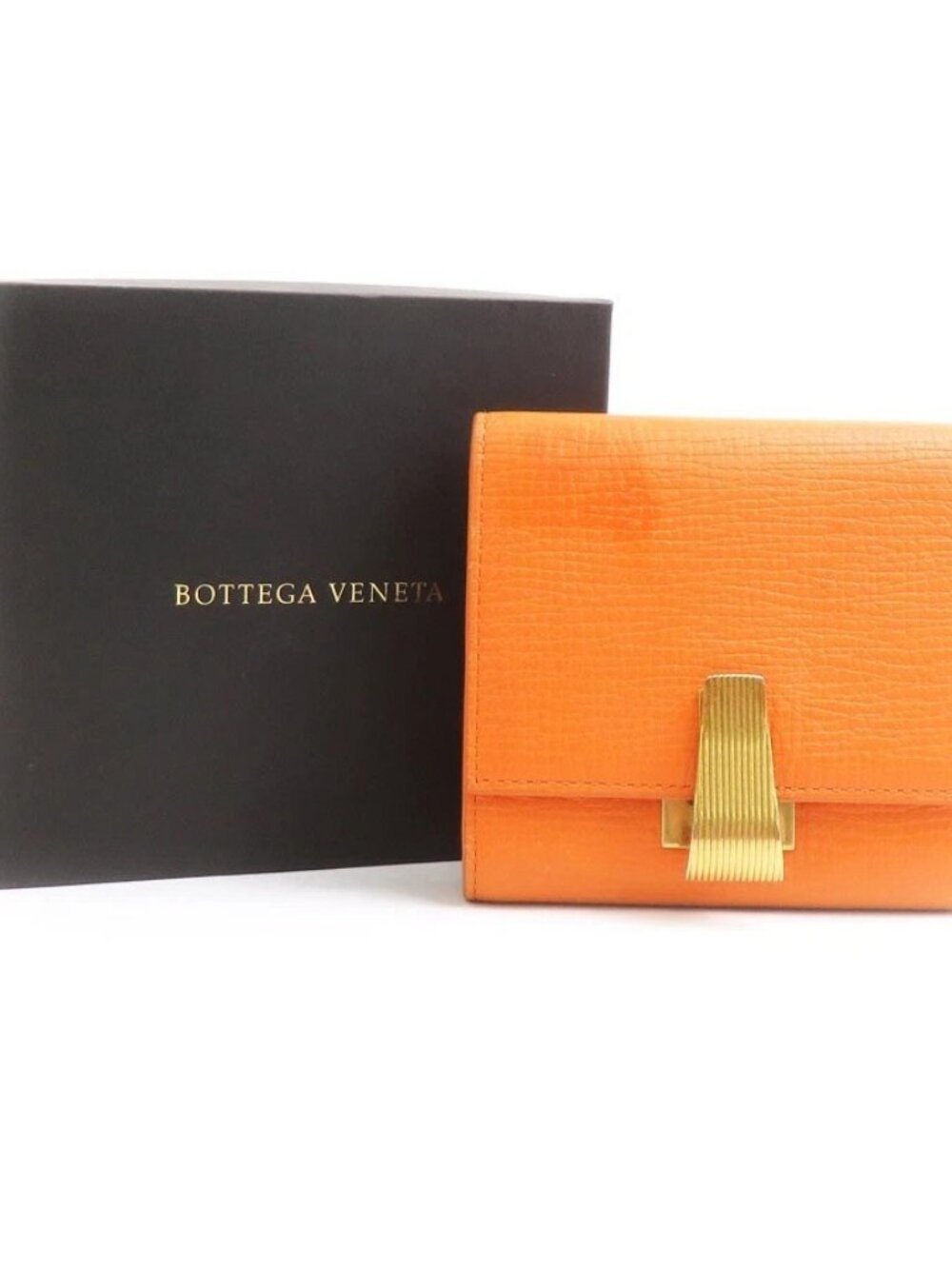 BOTTEGAVENETA Bifold Wallet Orange/Gold Leather/Metal